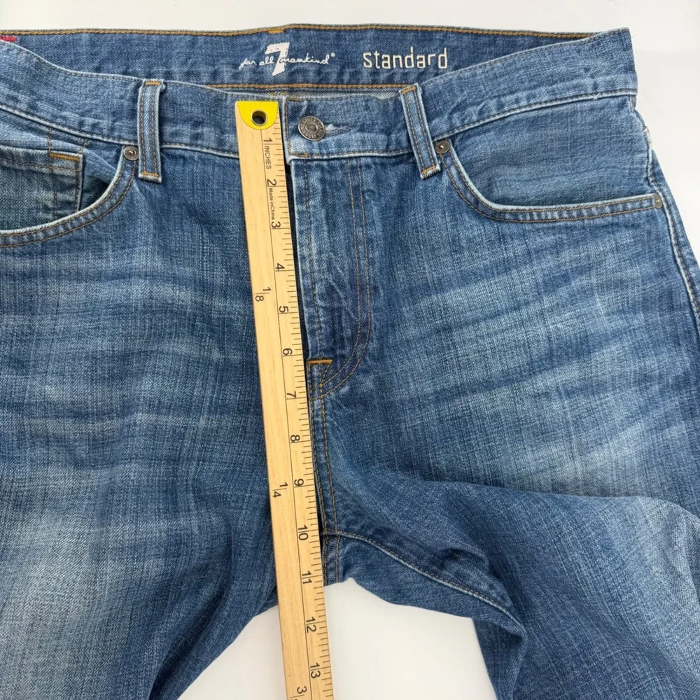 7 For All Mankind Standard Jeans Mens 34x29 Blue Straight Leg Whiskered Denim
